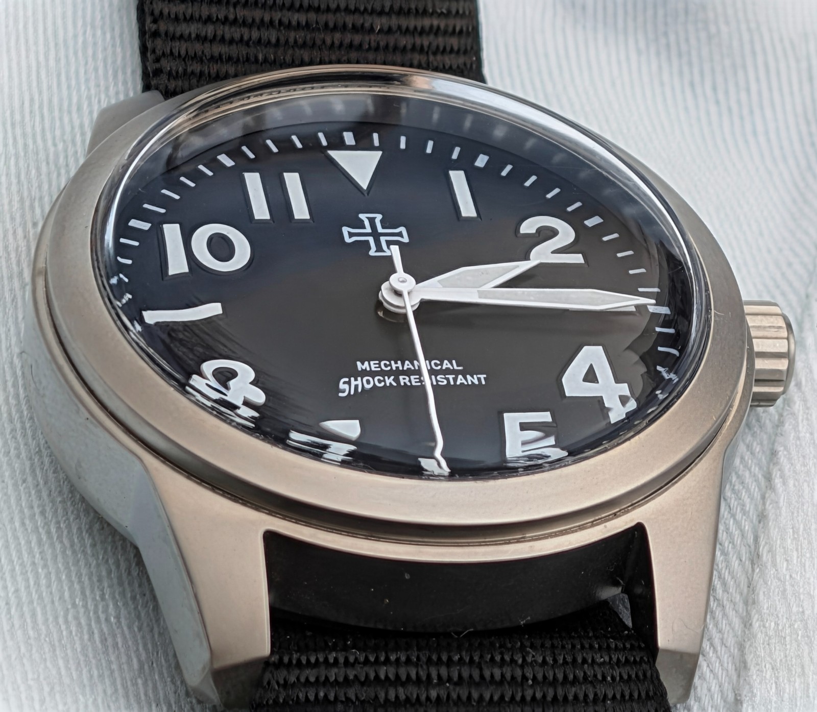 Mechanical Military tool watch Blasted Stainless steel black 39mm