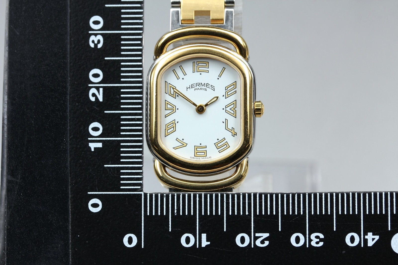 Full Set [Near MINT] Vintage HERMES Rally 20mm Gold White Quartz Women’s Watch