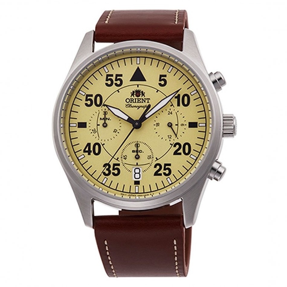 ORIENT RA-KV0503Y10B Men Flight Style Pilot Watch Strap Leather Brown 42mm