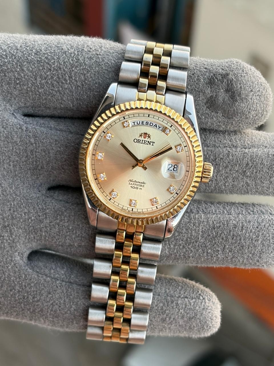 ORIENT PRESIDENT Day-Date  Golden Tow Tone Jubilee Bracelet Steel Men’s Watch