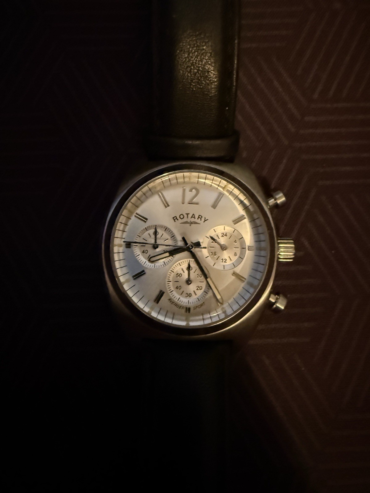 Rotary Quartz Chronograph Watch Black Leather Strap 40-43.9mm Silver Dial