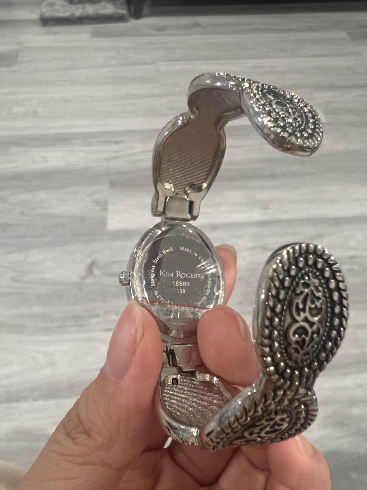 Kim Rogers silver-tone ladies bracelet watch with oval crystal-accent