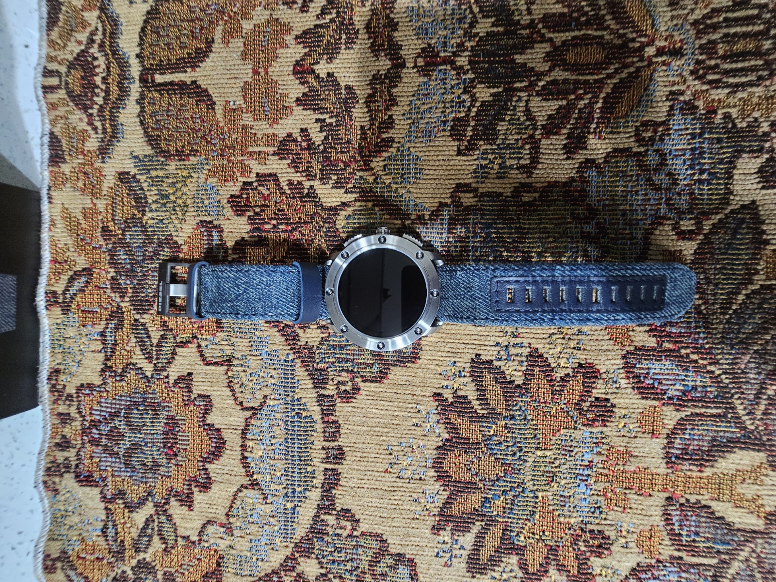 Diesel Axial Digital Quartz Watch Silver SS Case Blue Silicone Strap 48mm