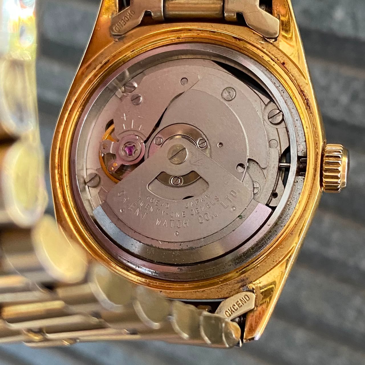 Rare Orient President Automatic Day Date Gold Dial Baton Index Watch Vintage Men
