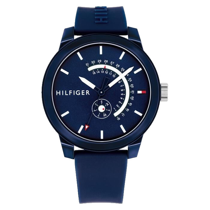 TOMMY HILFIGER DENIM 1791482 NAVY DIAL & SILICONE STRAP QUARTZ 44MM MENS WATCH