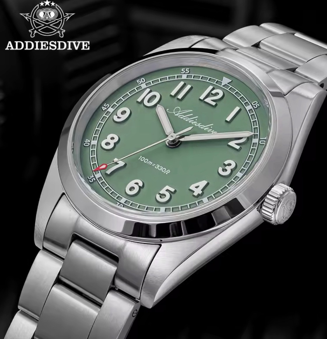 37MM ADDIESDIVE Quartz Watch Men’s Sapphire Luxury 100M Waterproof Stainless NEW
