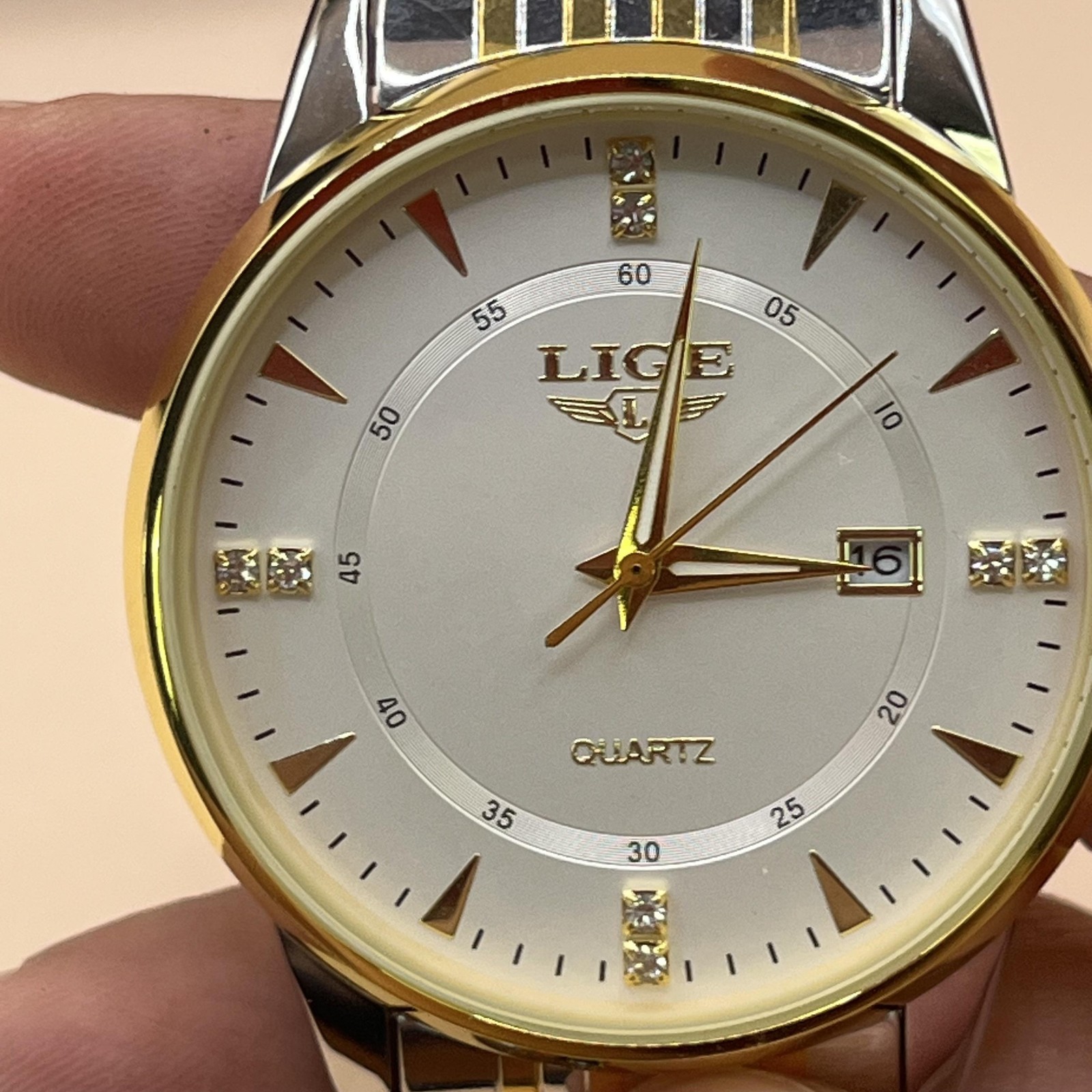 LIGE Watch Mens Quartz Date Two-Tone Stainless Steel White Dial Dress LGB9144-C