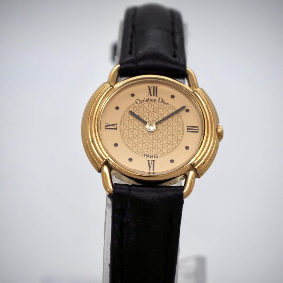 Christian Dior Ladies Quartz Watch Gold Black Japan with Warranty Card 071052