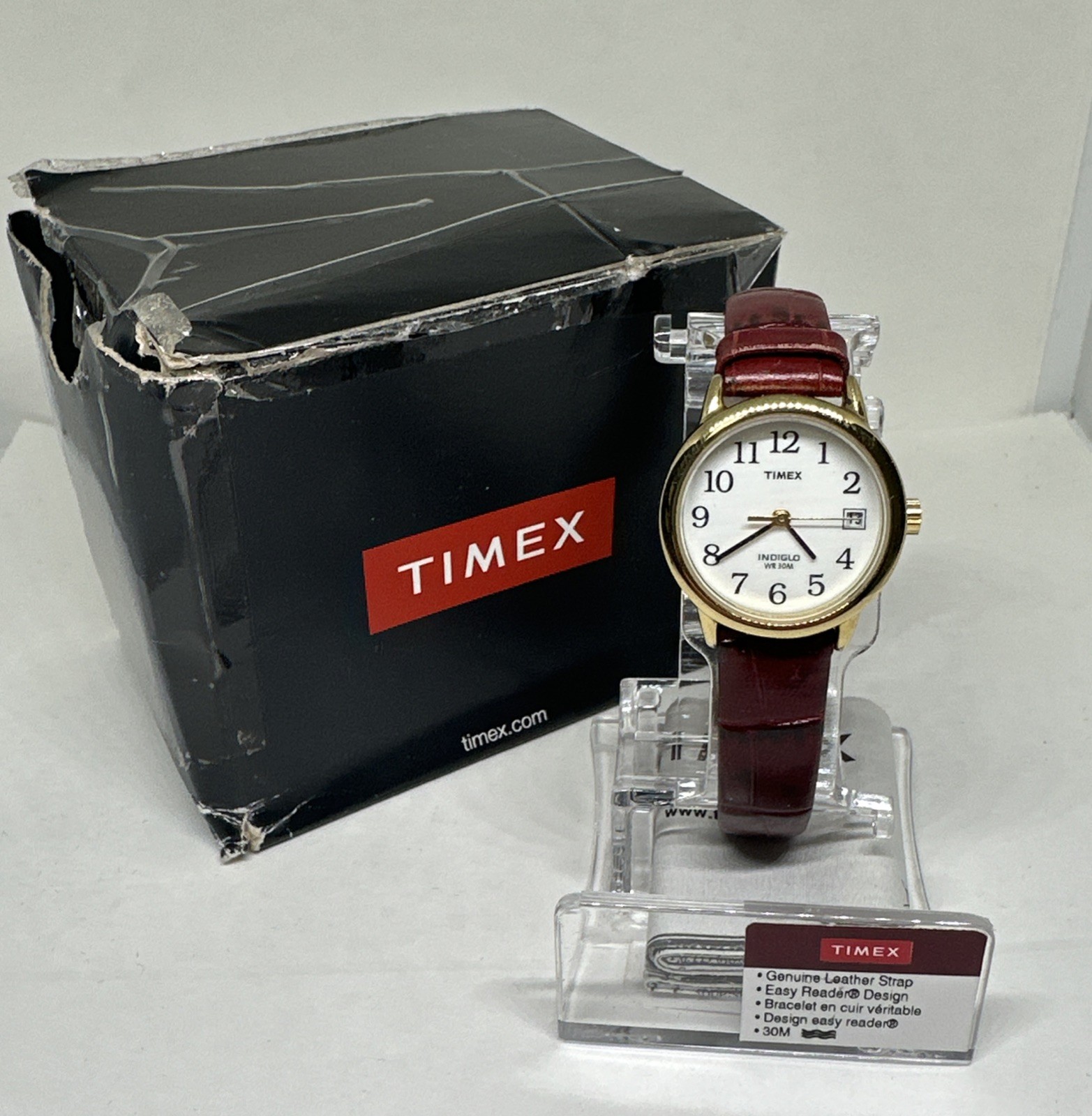 Timex Easy Reader TW2R63400 Women’s Burgundy Leather Strap Quartz Watch XOB78
