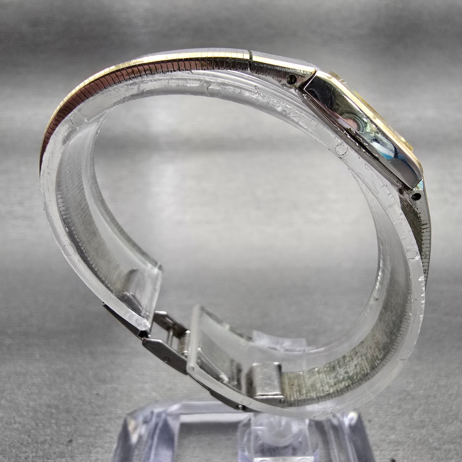 Seiko Watch Women 13mm Silver Dial Two Tone Rectangle 2E20-5139 New Battery VTG