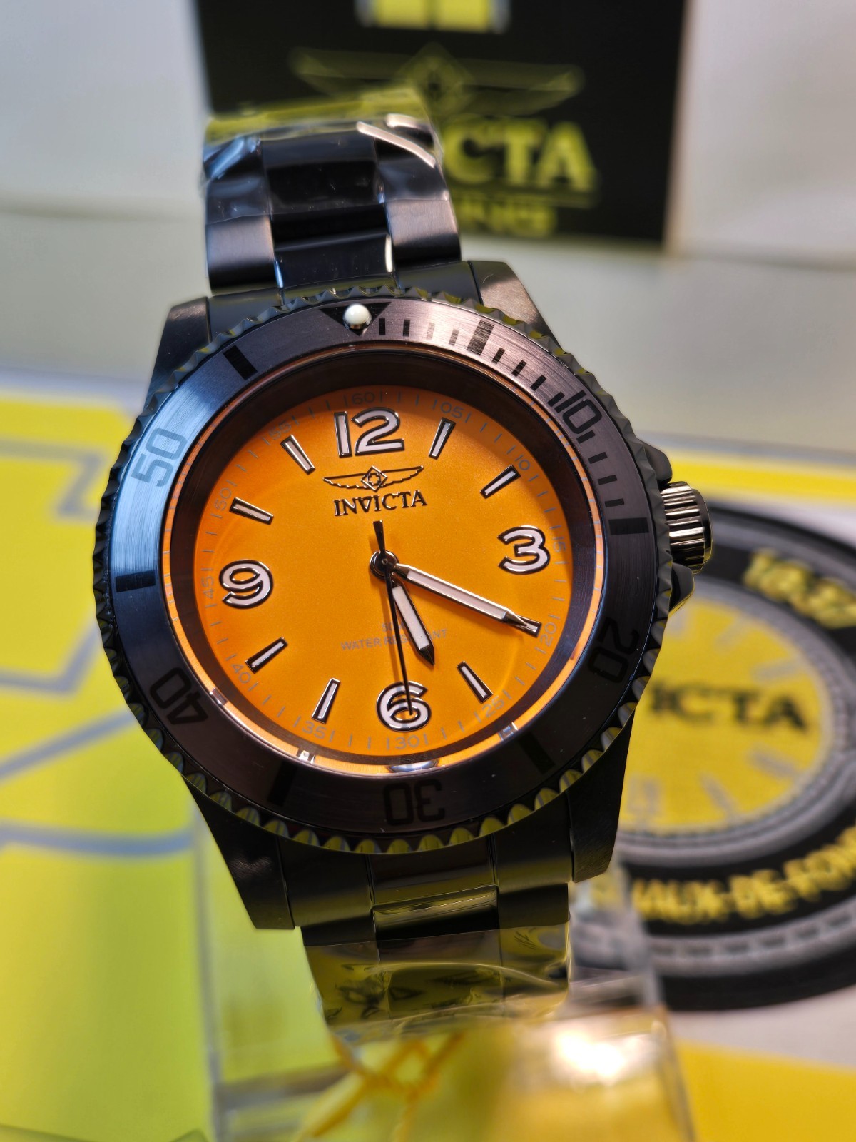 Invicta Specialty Men’s Watch 41mm Black with Black Bezel & Orange Dial NEW