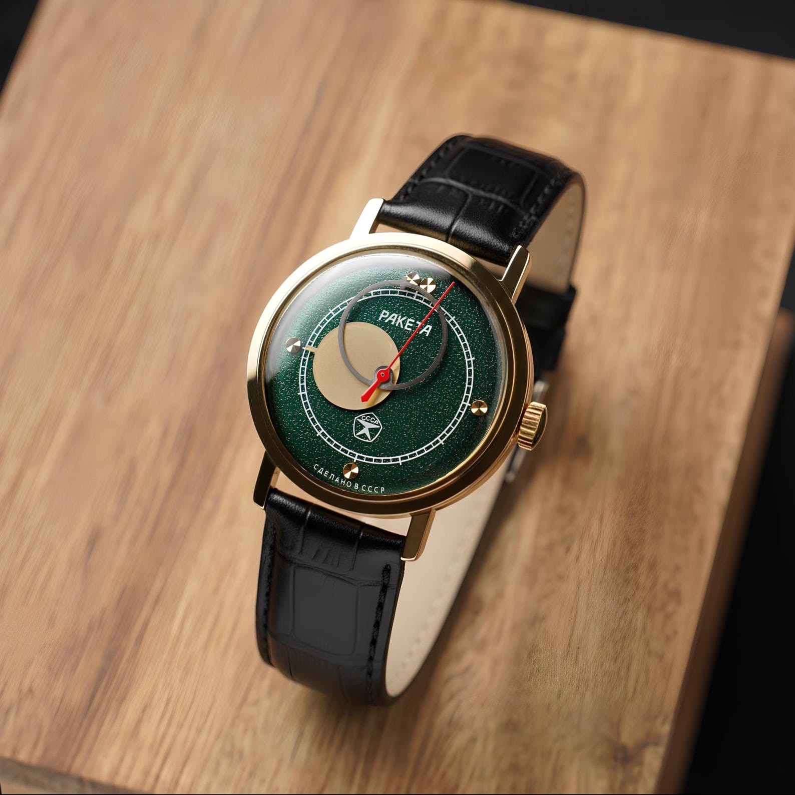 Vintage Soviet Green Raketa Copernicus 35mm – 1980s – Gift for Men. Made in USSR