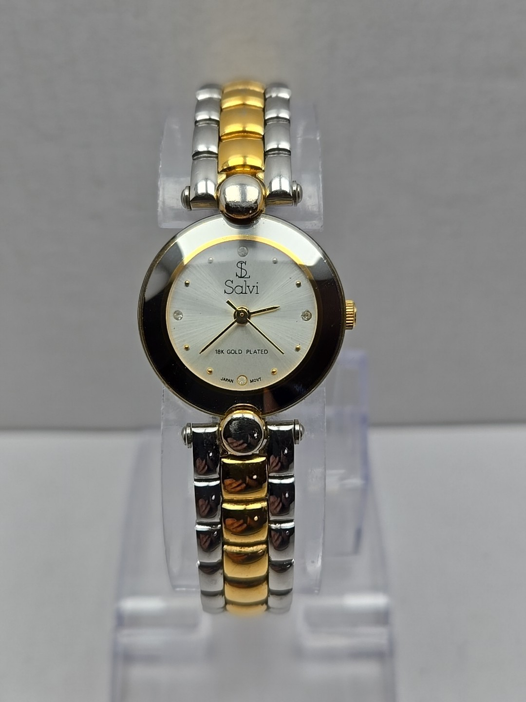 Womens Vintage Salvi 18K Gold Plated Watch 334362 Silver Two Tone New Battery