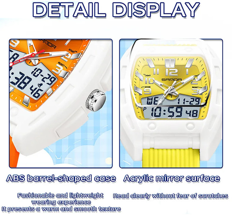 Unisex Multiple Functions Barrel Watch Dual Display Quartz plus Electronic