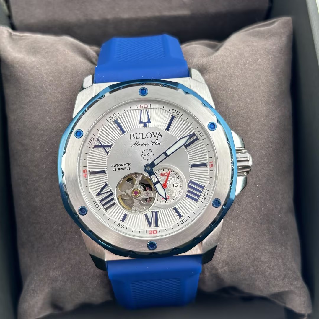Bulova 98A225 Marine Star Automatic White Dial Silicon Strap Men’s Watch New