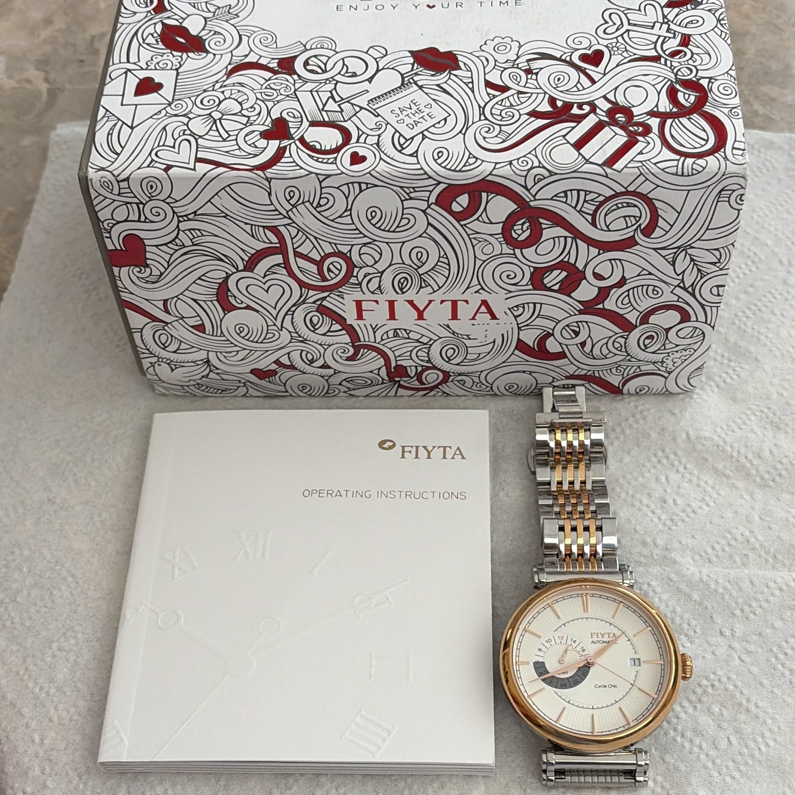 FIYTA Cycle Chic Automatic 41.5mm Two-Tone Watch Date 50m Box Manual