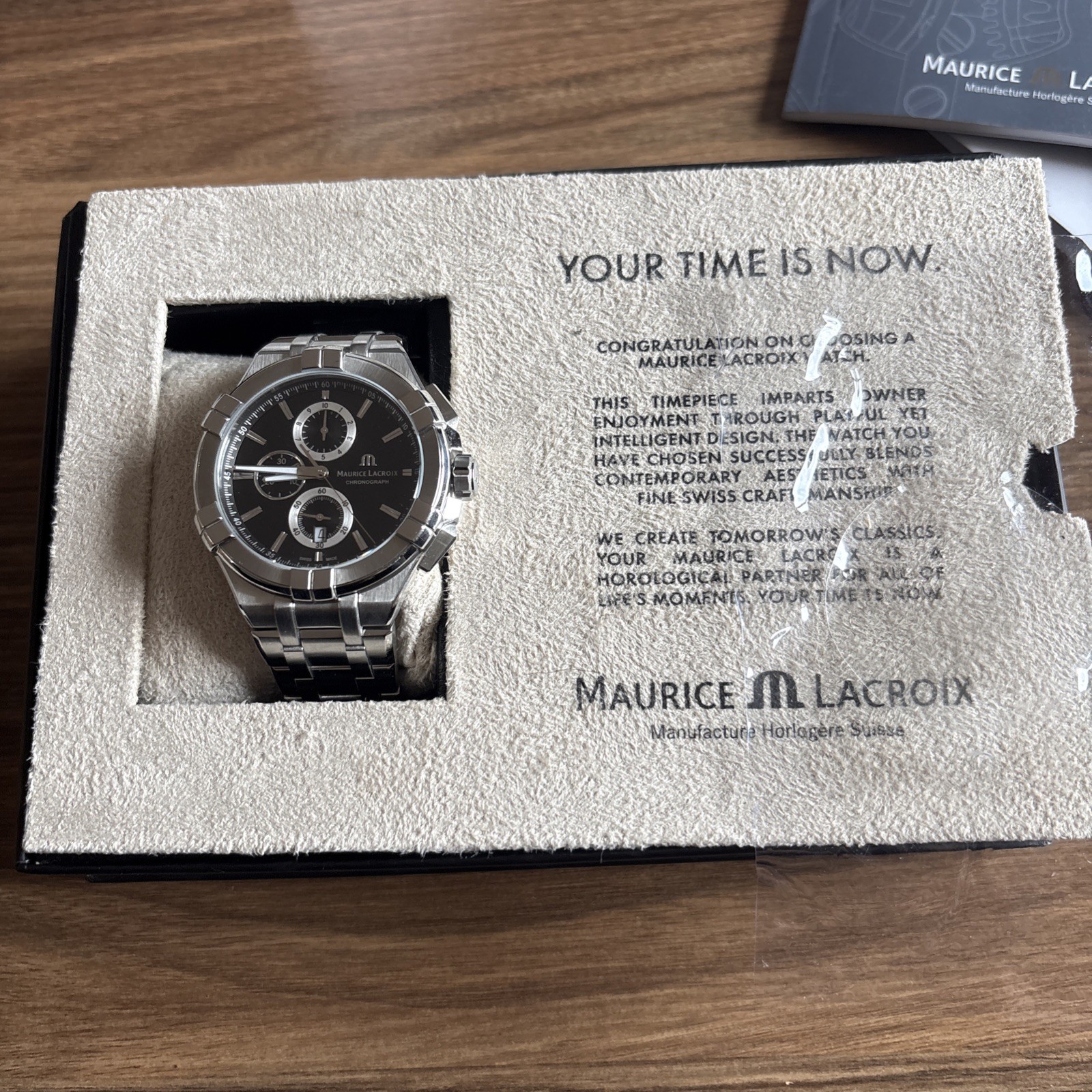 Maurice Lacroix AIKON AI-1018 QUARTZ CHRONOGRAPH DARK BLUE LEATHER BAND WATCH