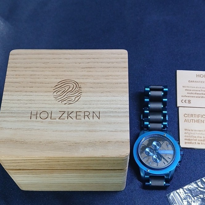 Holzkern Blue Chronograph Quartz Wood/Metal Bracelet Watch 40-43.9mm Box