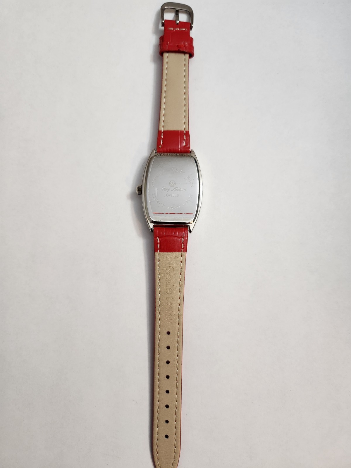 Mary Maison G-1030 Quartz Tonneau Colors Watch White/Multicolor Dial Red Leather