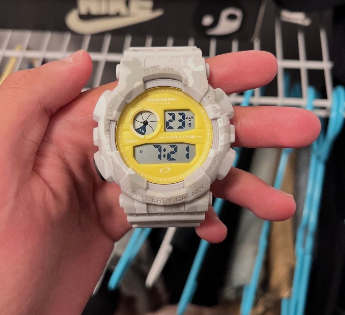 The GV Gallery GV Shock ‘Raspberry Hills’ White Snow Camo Digital Sports Watch