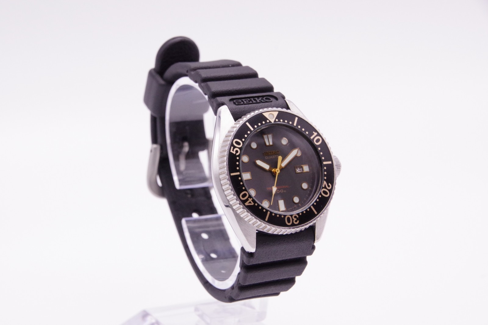 🎦Vintage 1988 [Exc+5] SEIKO 2A22-0170 Diver Black Qz 33mm Unisex Watch JAPAN