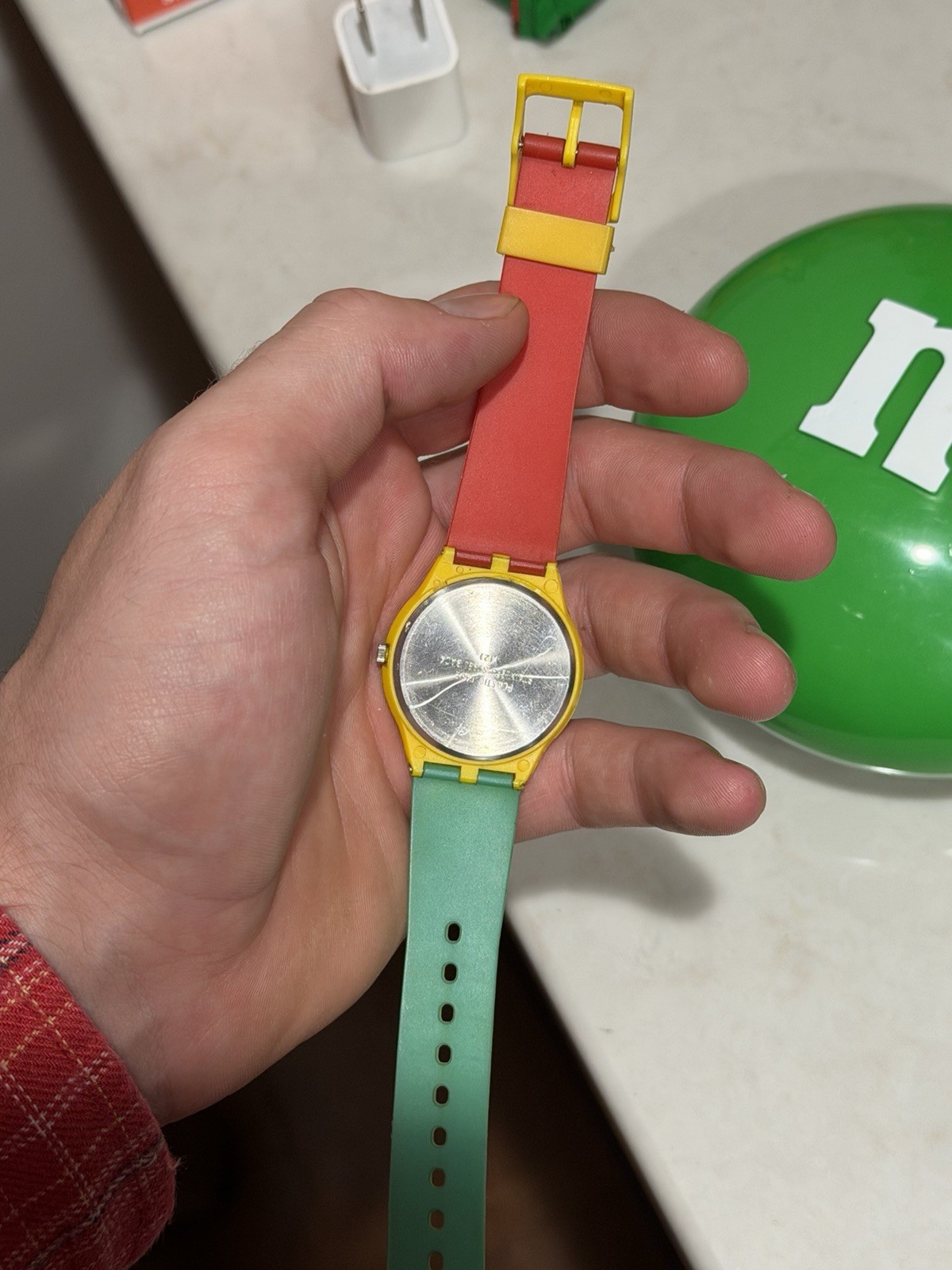 1987 M&Ms Quartz Watch WORKS Japan Movement Silicone Band Vintage M & M Mars 34