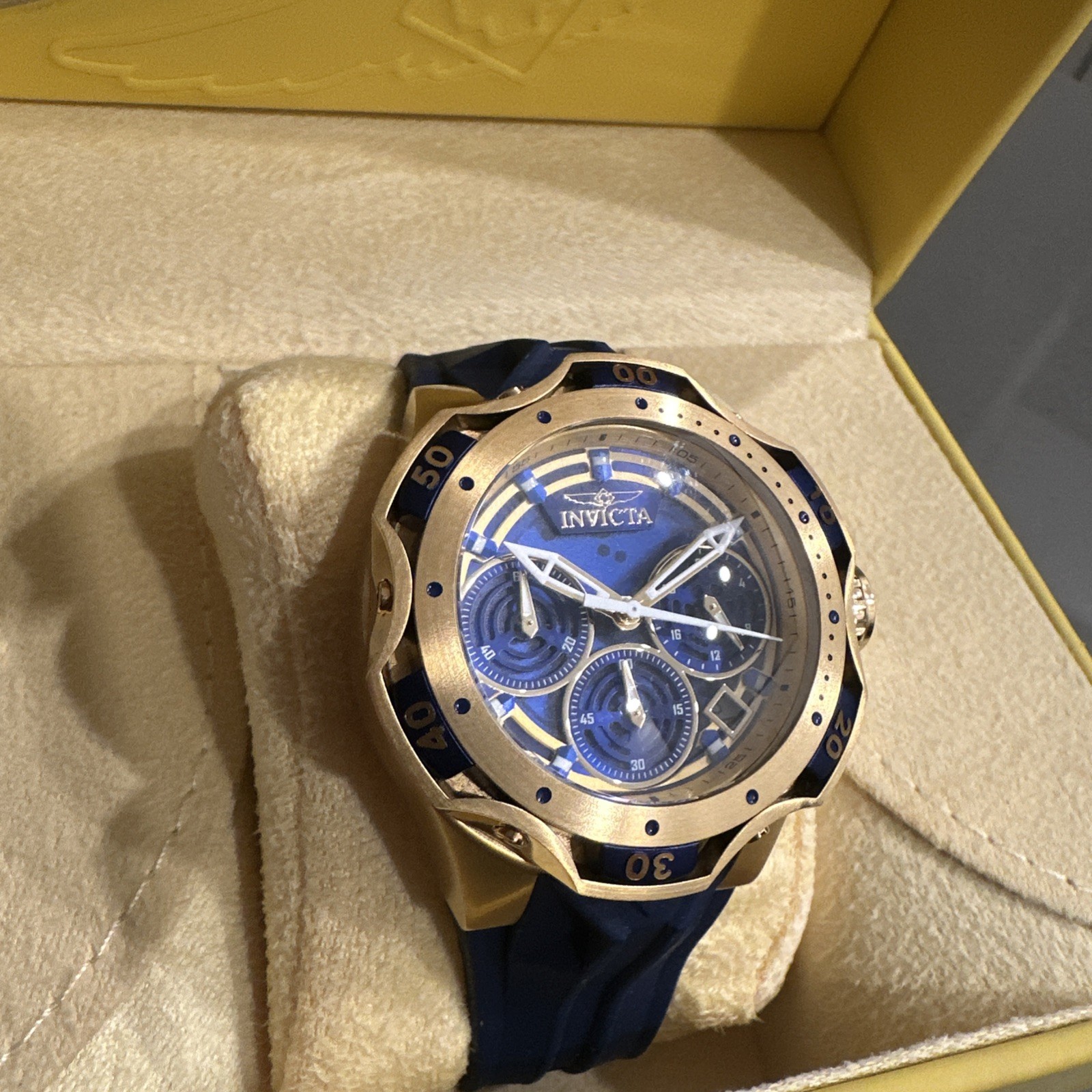 Invicta Venom Lady Women’s 44mm Gold Dark Blue Chronograph Watch 33643