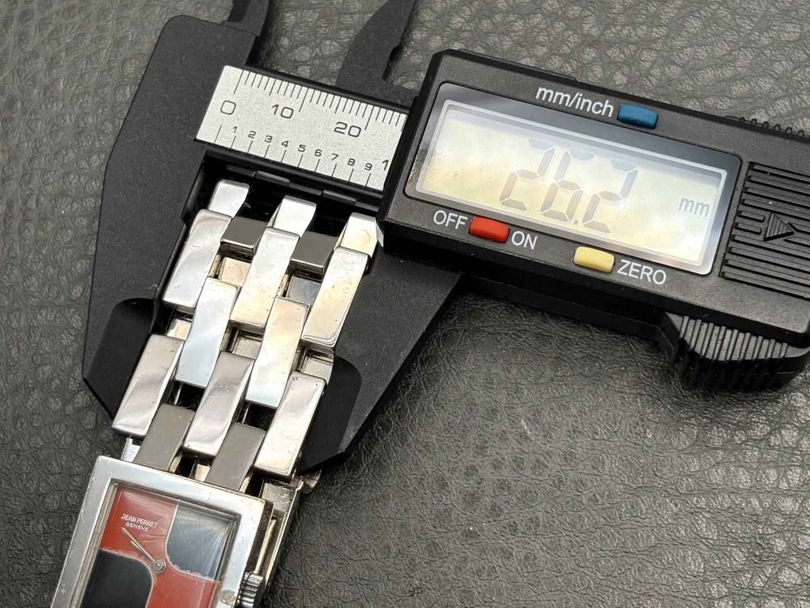 Jean Pierret Geneve Stainless Steel Square Watch Red Black Dial READ