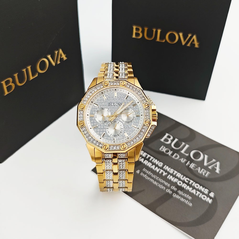 Bulova 98C126 Crystal Octava White Dial Gold-Tone Steel Strap Quartz Men’s Watch