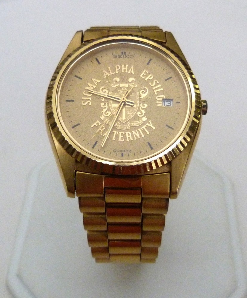 RARE VTG 1988 SEIKO SIGMA ALPHA EPSILON FRATERNITY 5Y23-8A69 GOLDTONE MENS WATCH