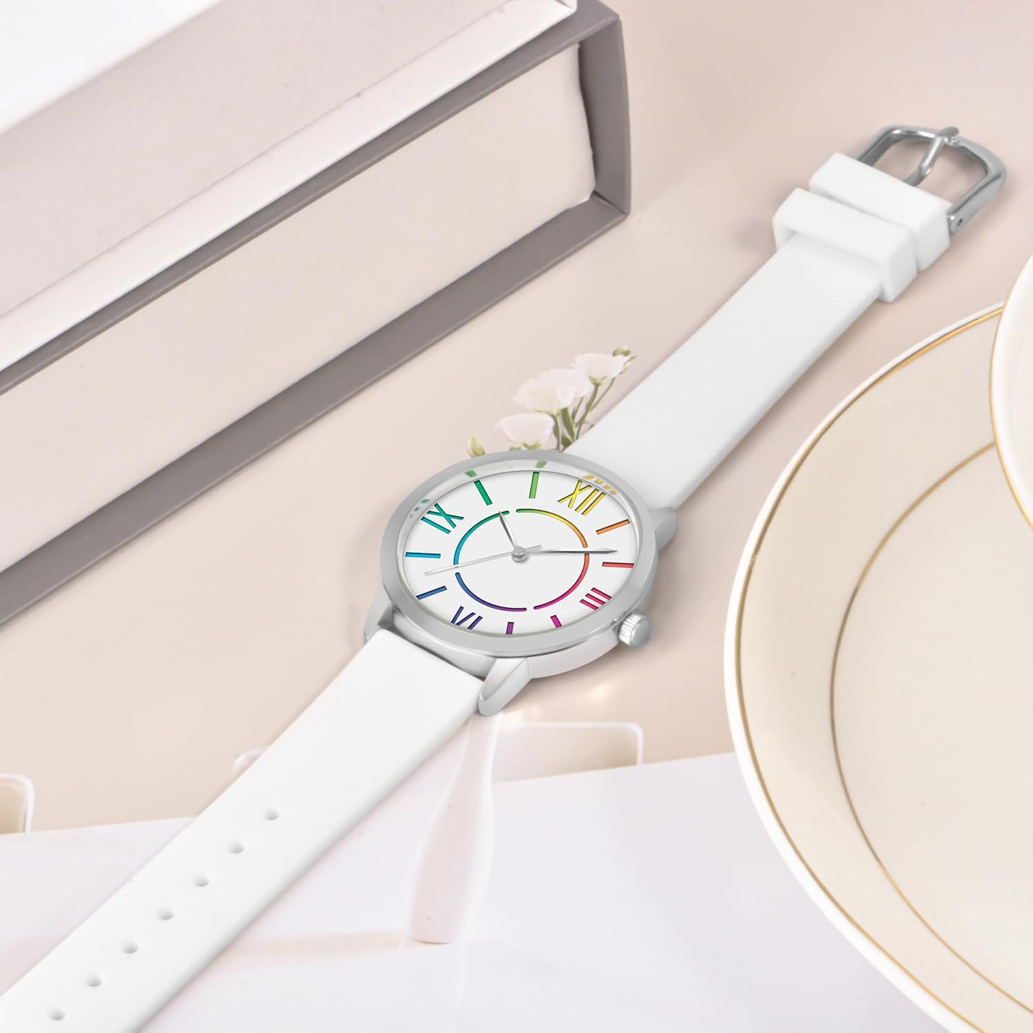 Fashion Analog Watch for Women Colorful Roman Numerals Watch Waterproof
