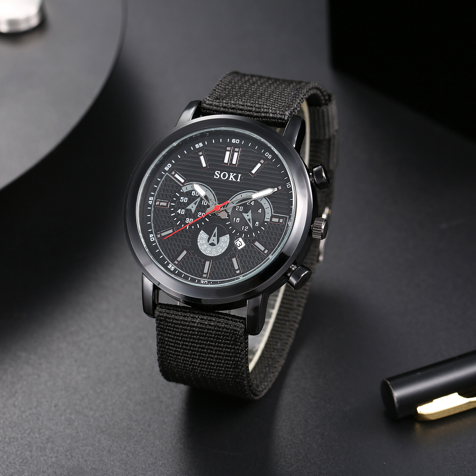 Mens Army Sports Wristwatch Round Simple Nylon Band Tactical Analog Quartz Watch