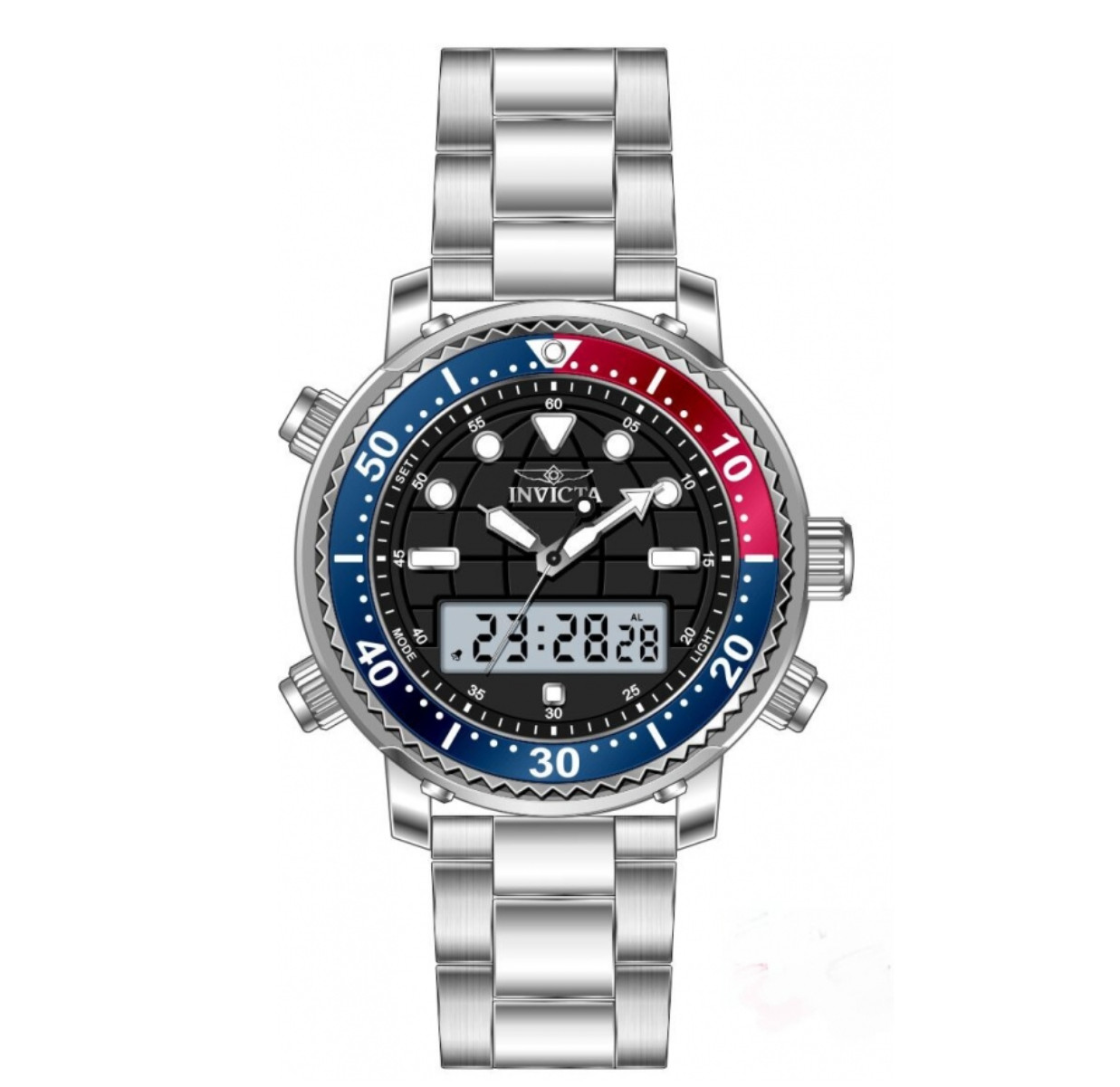 Invicta Pro Diver 46.5mm Men’s Pepsi Bezel Ana-Digi Dual Time Watch 48371