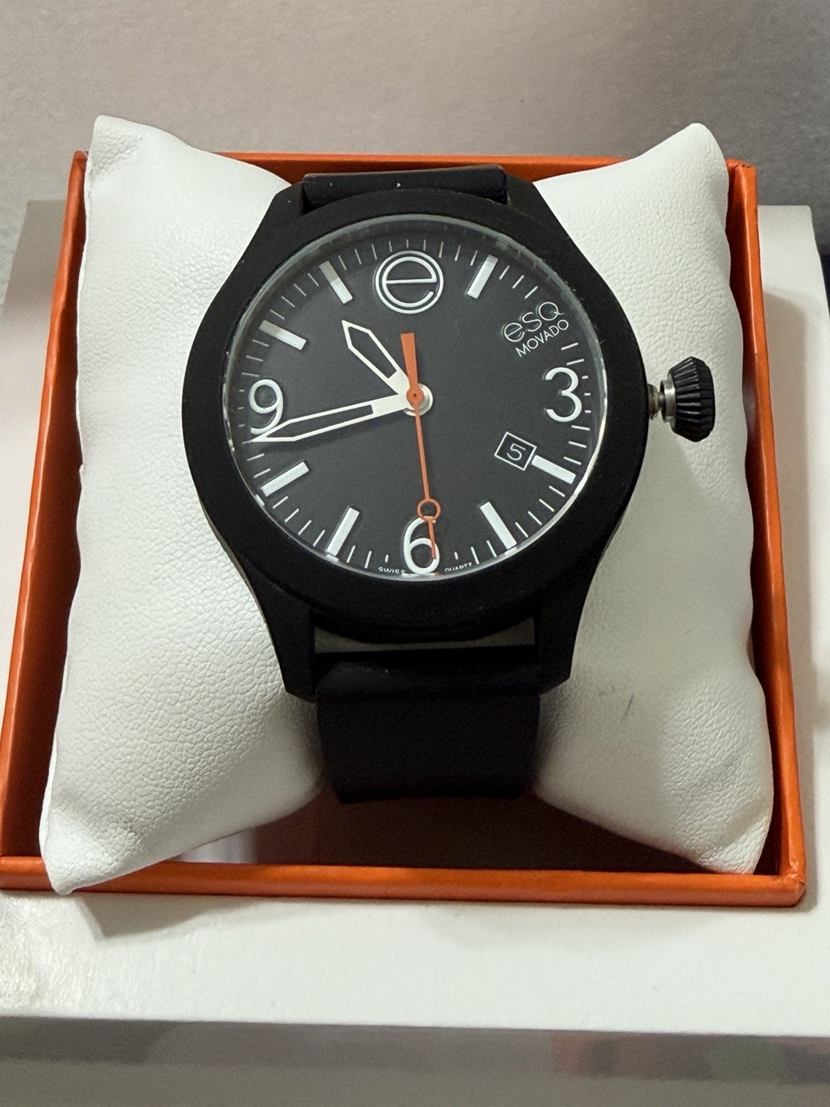 Esq Movado Watch ES.50.1.29.5666 Black Silicone Band Black Dial
