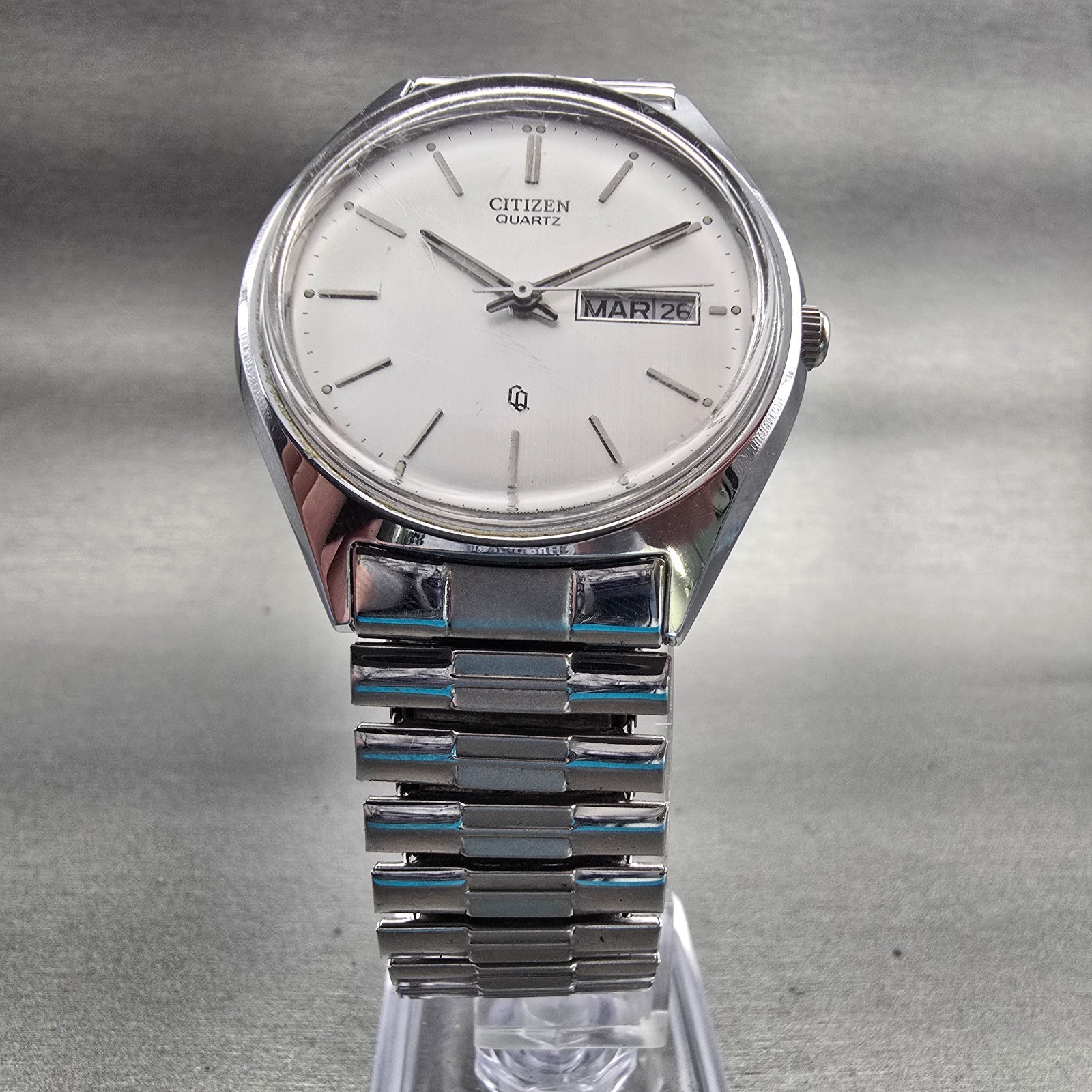 Citizen CQ Watch Men 36mm Silver Dial Silver Tone Daydate 1100-S63928 New Batt