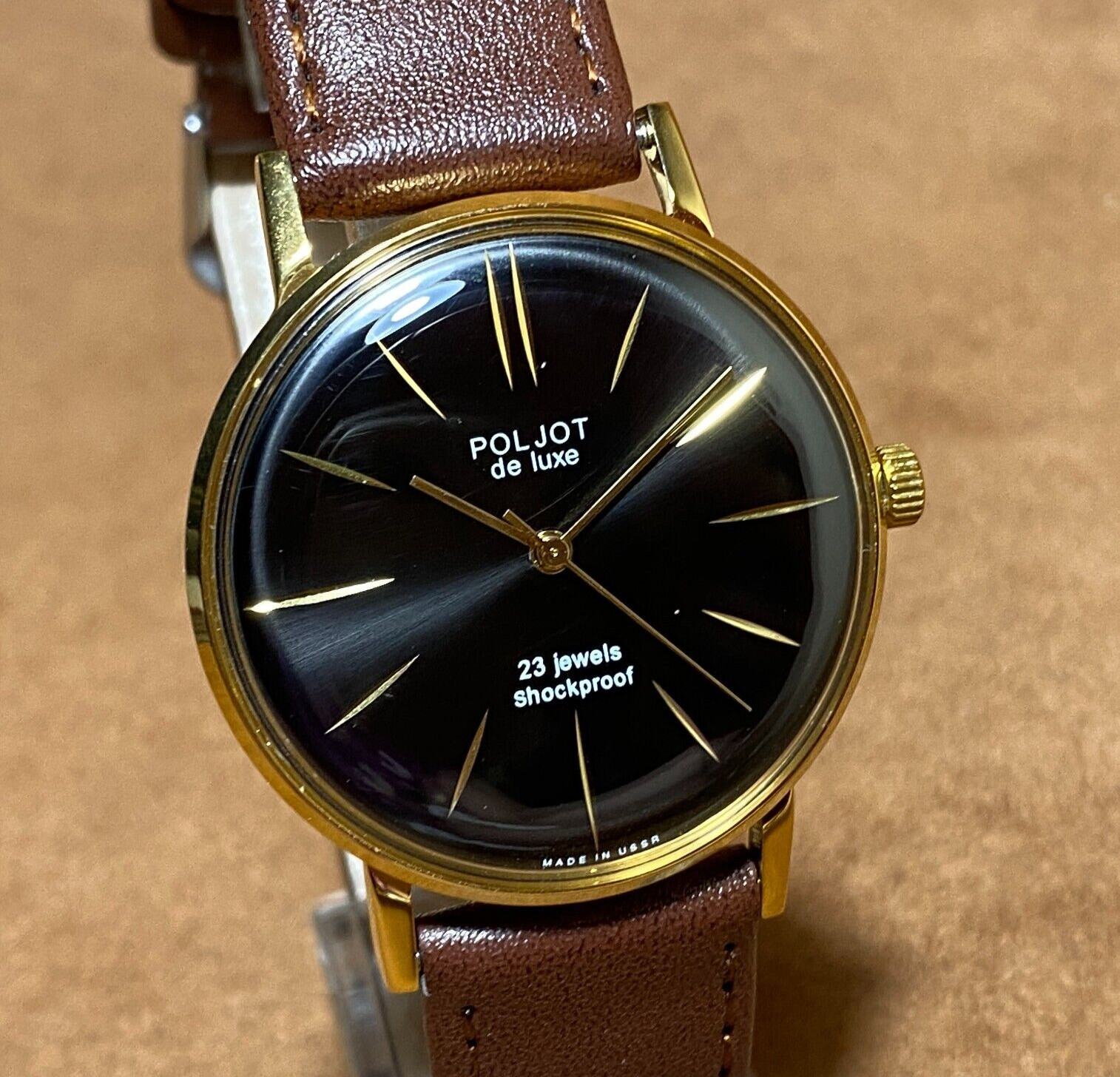 Vintage Men’s Watch NOS Poljot De LUXE Ultra Slim Soviet Wristwatch 23 Jewels