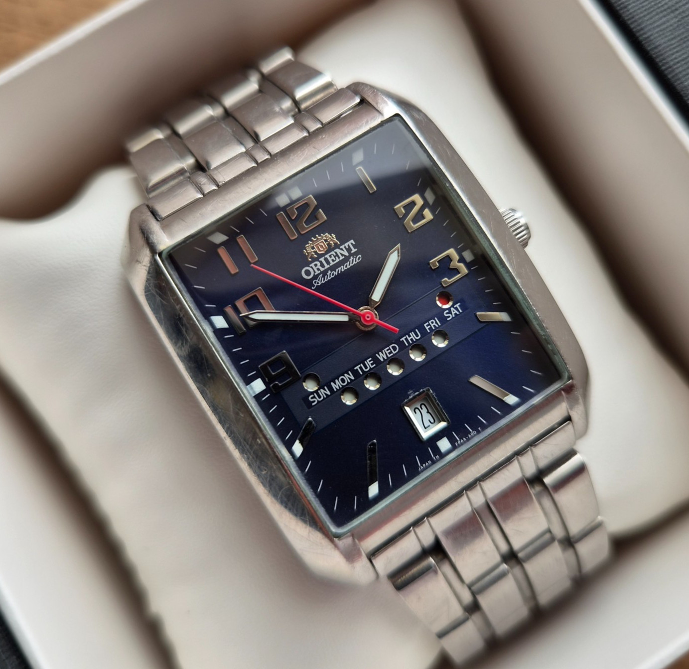 Orient square President watch, day date orient Automatic black Watch, classic