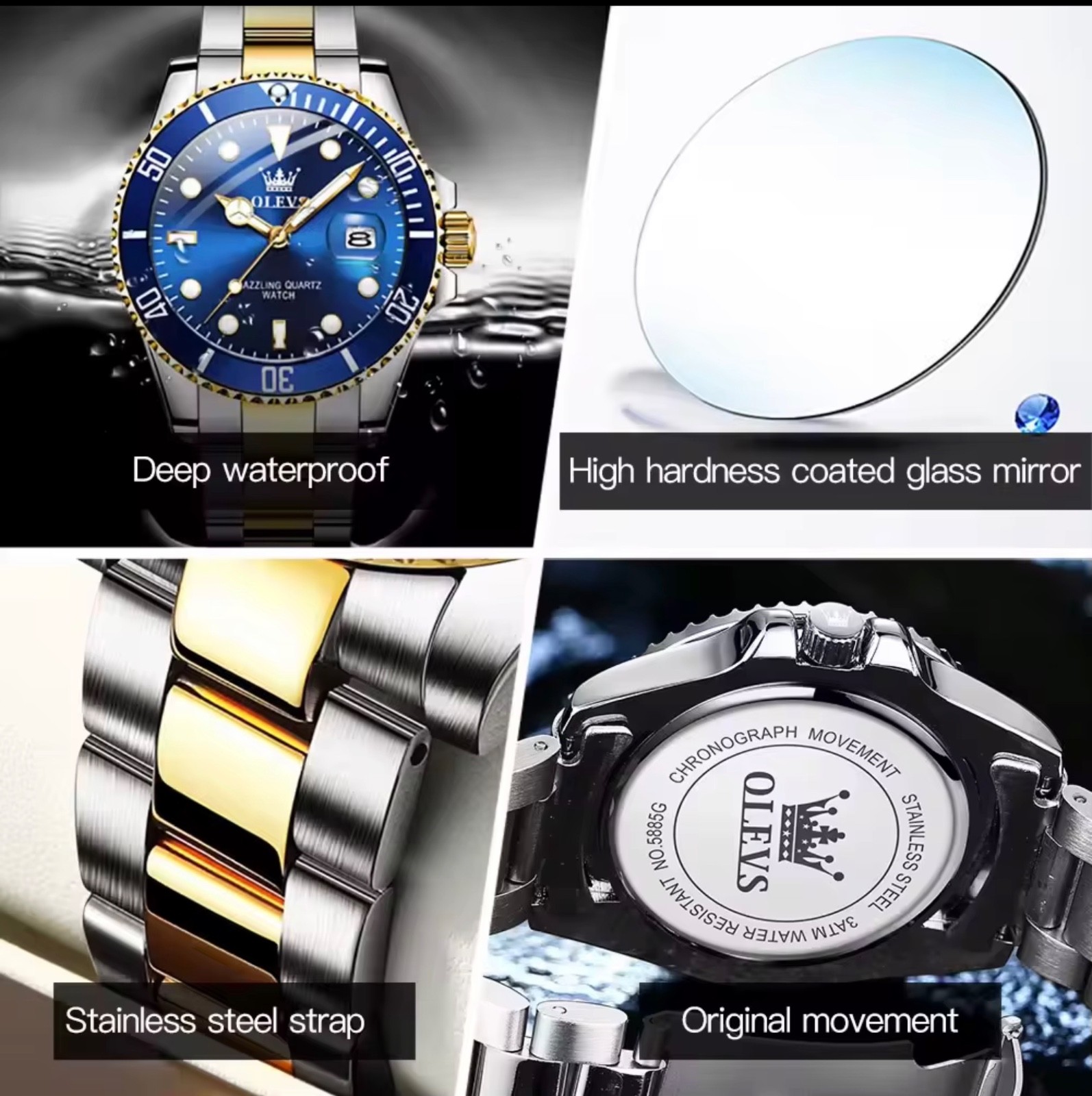 Olevs mens watch quartz Date window waterproof great Gift Idea