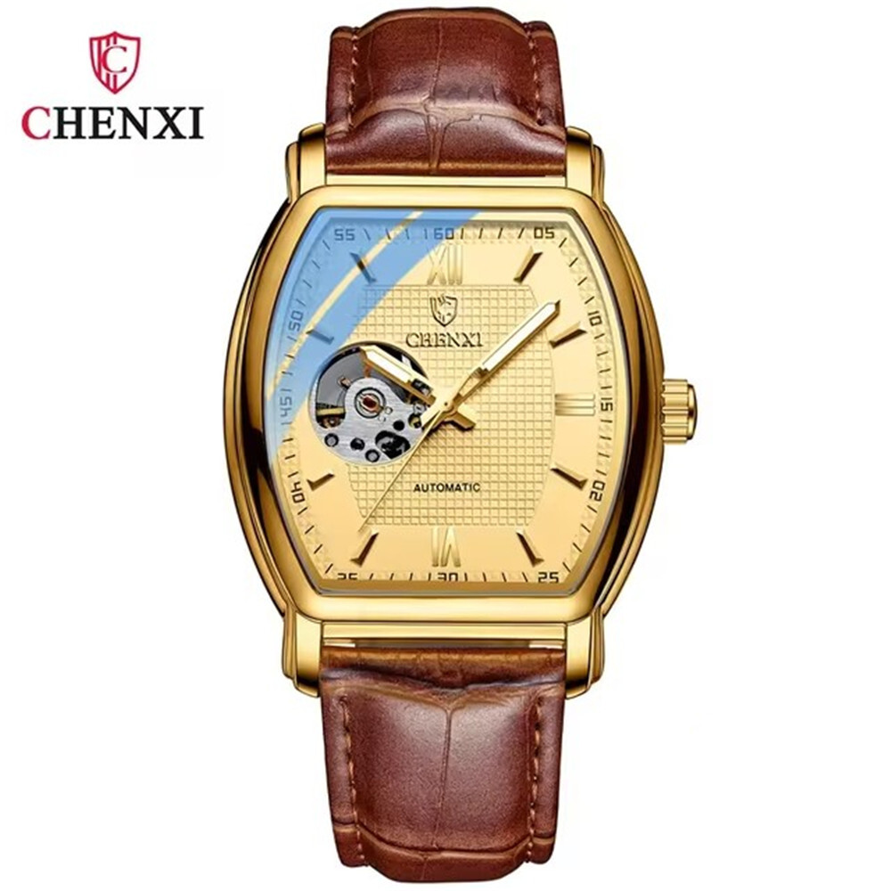 CHENXI Men Mechanical Watch Automatic Leather Rectangle Business Male Wristwatch