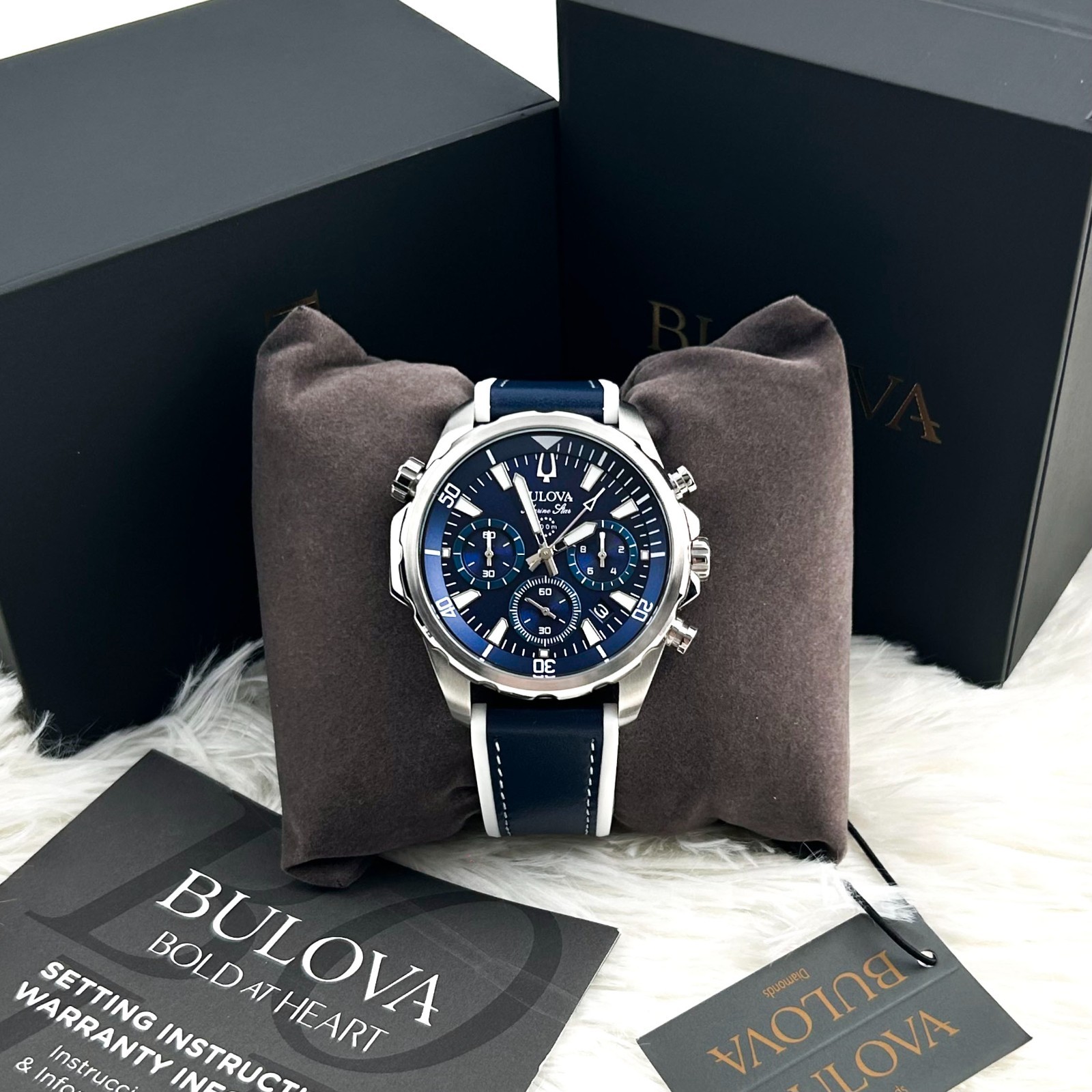 BULOVA 96B287 Marine Star Blue Dial Silicone Strap Men’s Chronograph Watch 43 mm