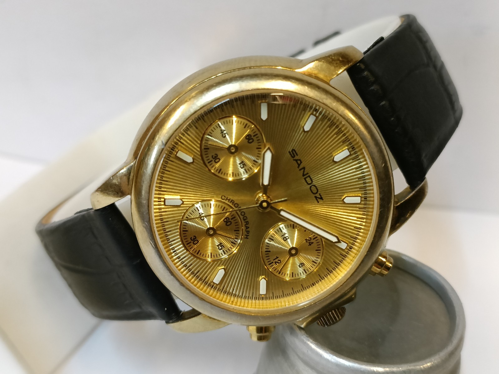 SANDOZ CHRONOGRAPH QUARTZ GOLD DIAL 89410 MEN’S WORKING CONDITION