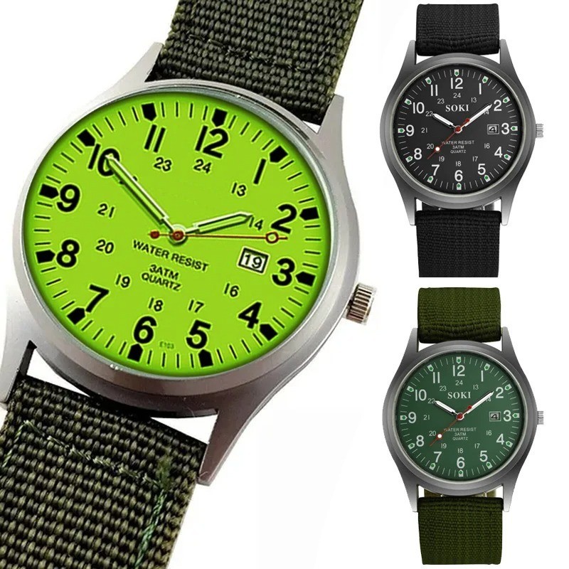 Luminous Military Army 24 Hours Dial Nylon Strap USA Date Quartz Watch