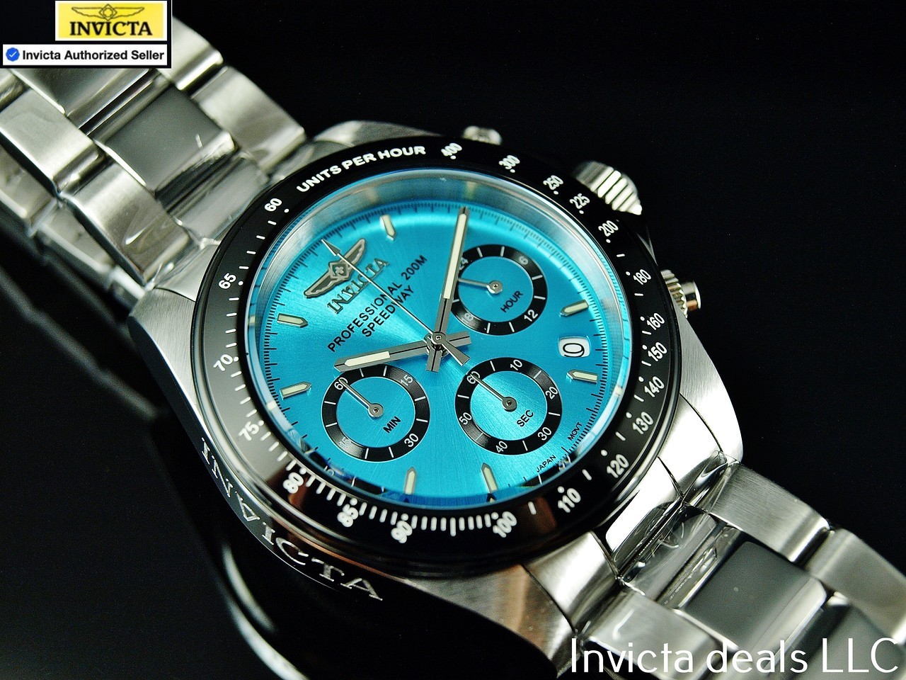 Rare Invicta Men’s 40mm SPEEDWAY DRAGSTER Chronograph TURQUOISE DIAL 200m Watch