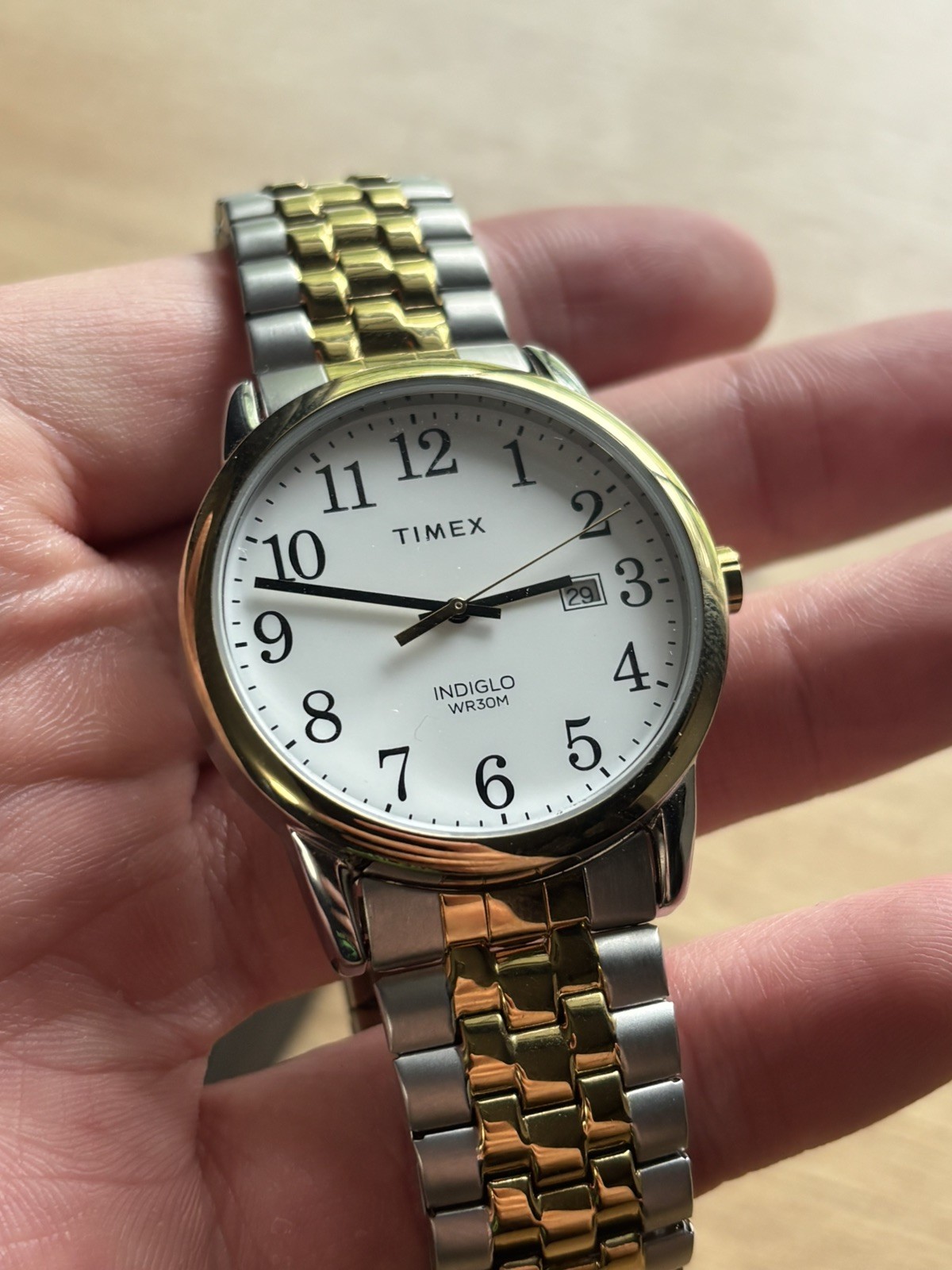 Timex Indiglo Men’s Two-Tone Stainless Bracelet Watch Quartz White Dial Date