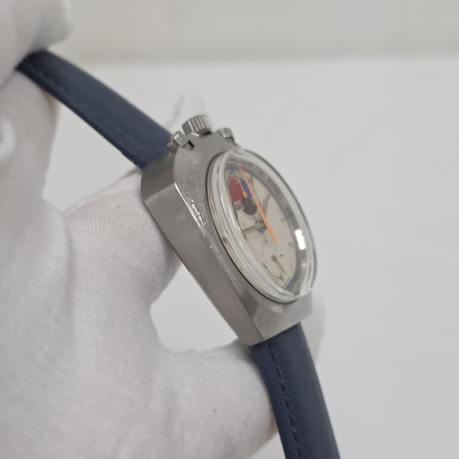 Bucherer Bulls Head chronograph Ref 9601 Asymmetrical 1970’s Lemania 1872