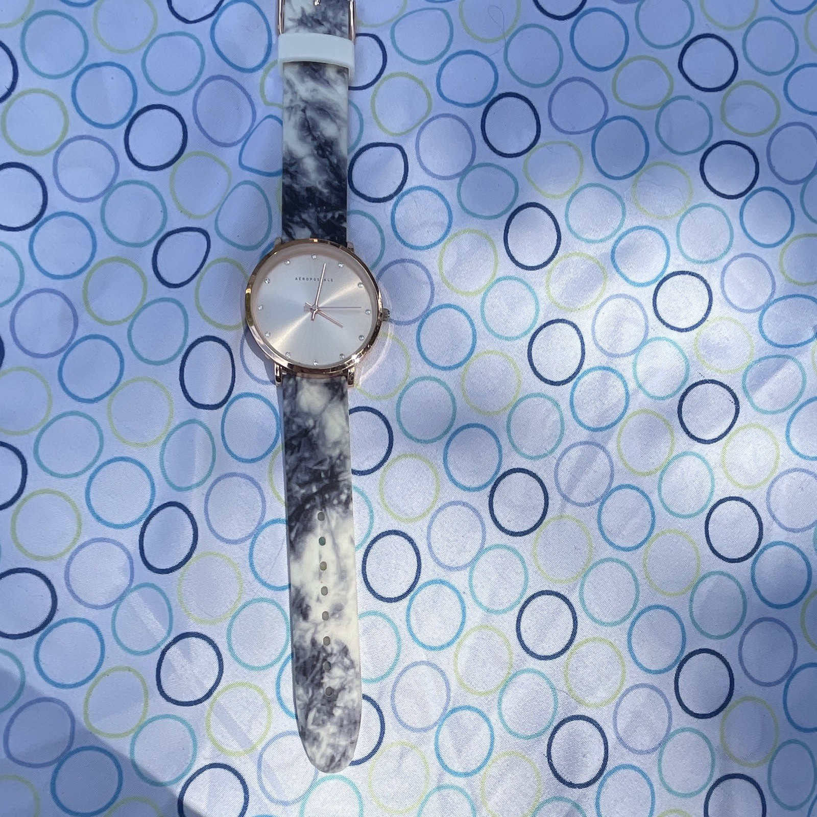 Aéropostale Women’s Quartz Analog Watch Rose Gold Tone 40mm Marbled Silicone