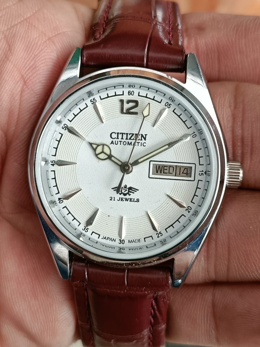 Citizen Automati White Dial Day/Date 21 Jewels Stainless Steel Mens Wrist Watch