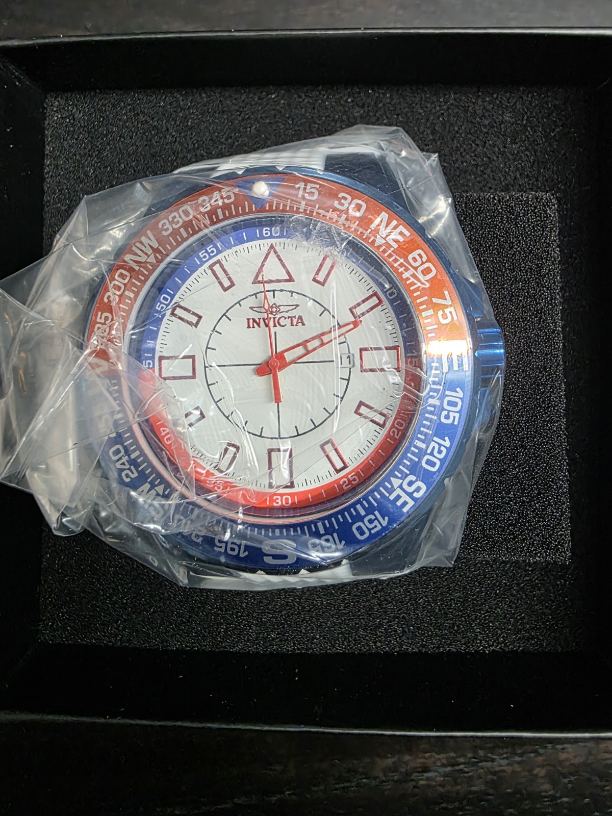 Invicta Mens 50mm Aviator Quartz White/Blue/Red Tone 100m Silicone Strap Watch