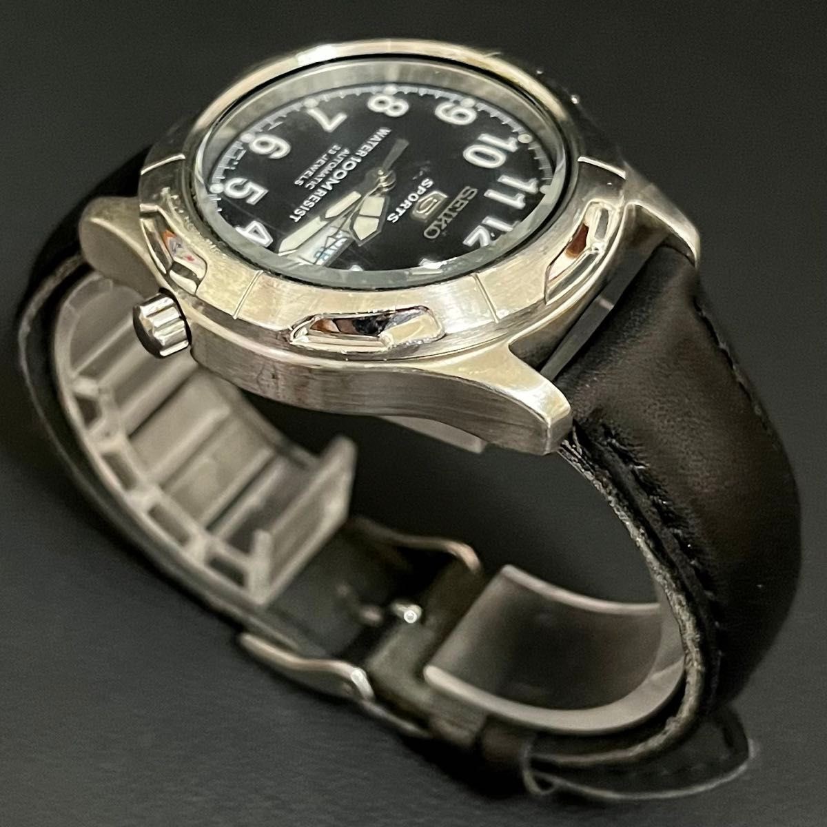 SEIKO 5 Sports 7S36-00B0 38mm See-Through Back 10ATM MORELLATO Leather Strap