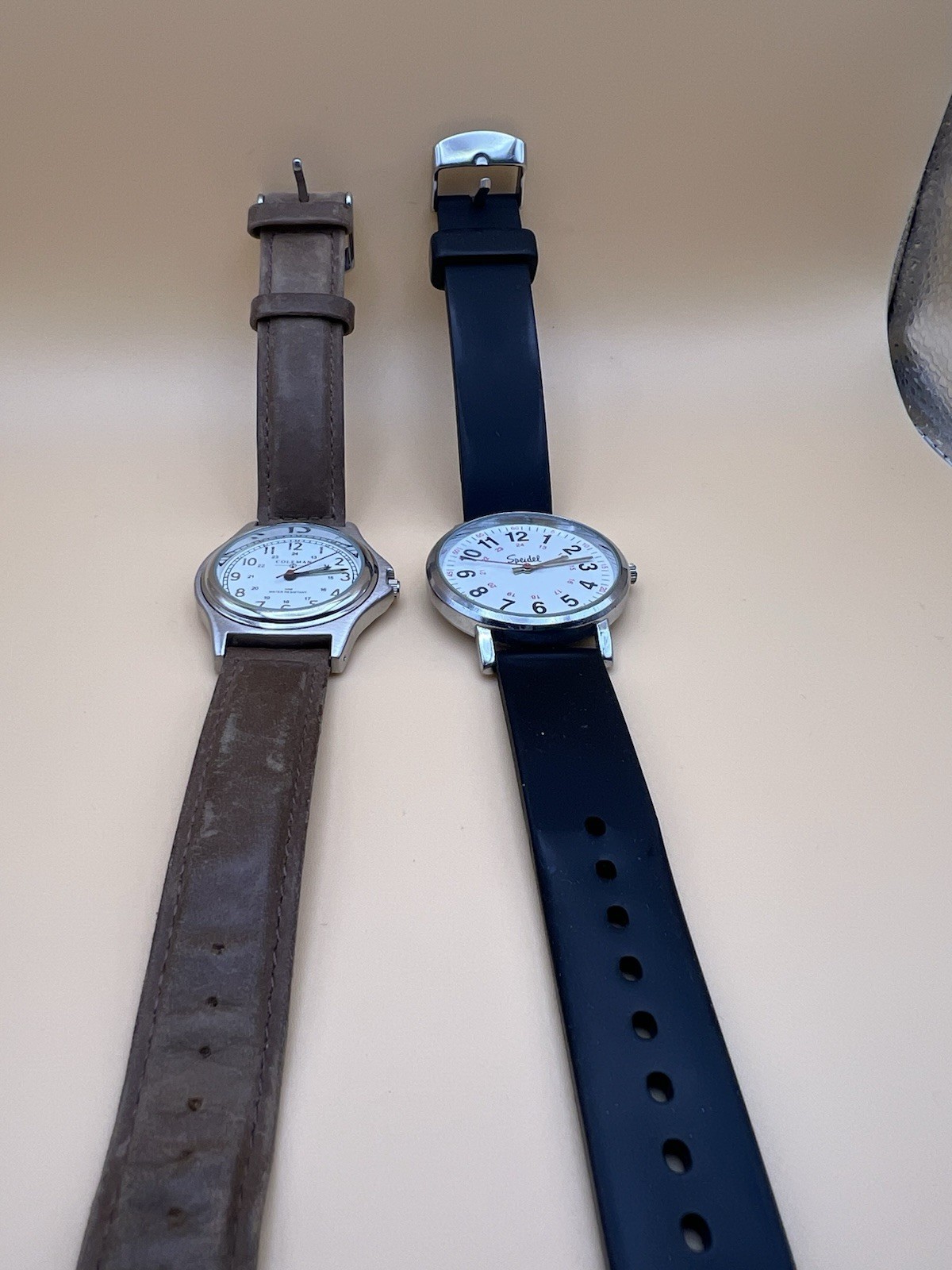 Coleman Quartz Watch Brown Leather & Speidel Quartz Watch Black Rubber Band